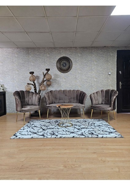 Papatya Çay Seti Koltuk Takımı Gold Sivriltme Ayak, Balkon, Salon, Ofis, Cafe Koltuk Takımı