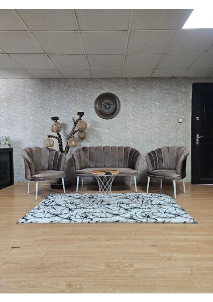 Papatya Çay Seti Koltuk Takımı Beyaz Boyalı Sivriltme Ayak, Balkon, Salon, Ofis, Cafe Koltuk Takımı