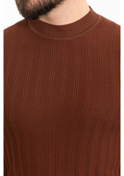 Çizgili Kiremit Slim Fit Yarım Balıkçı Yaka Erkek Triko T-Shirt fiyatları