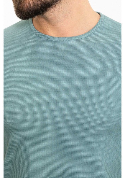 Desenli Açık Yeşil Slim Fit Bisiklet Yaka Erkek T-Shirt fiyatları