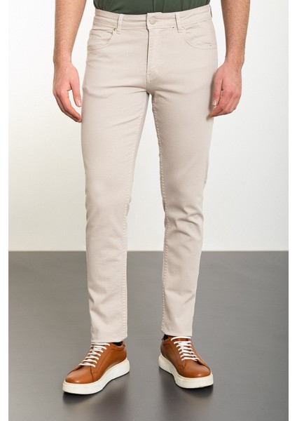 Düz Bej Slim Fit Erkek Kot Pantolon