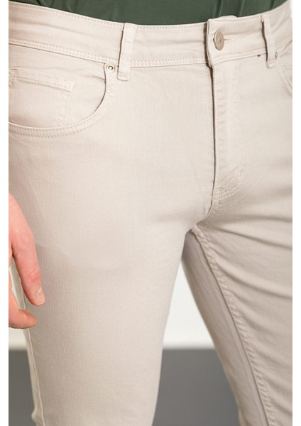 Düz Bej Slim Fit Erkek Kot Pantolon