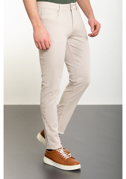 Düz Bej Slim Fit Erkek Kot Pantolon