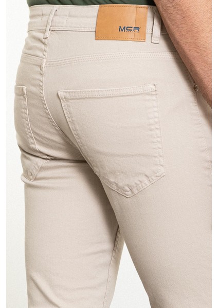 Düz Bej Slim Fit Erkek Kot Pantolon
