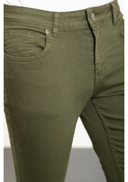 Düz Haki Super Slim Fit Erkek Kot Pantolon