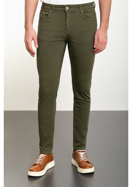 Düz Haki Super Slim Fit Erkek Kot Pantolon