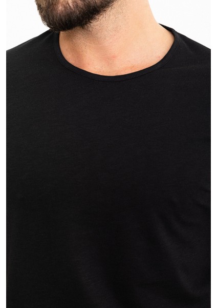Düz Siyah Slim Fit Bisiklet Yaka Erkek T-Shirt fiyatları