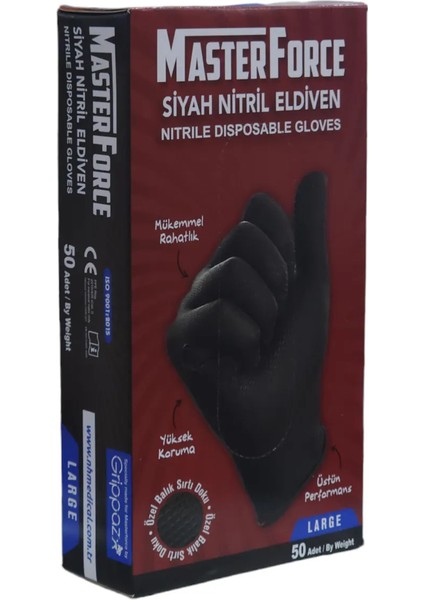 Extra Kalın Siyah Nitril Muayene Eldiveni 50'li Large