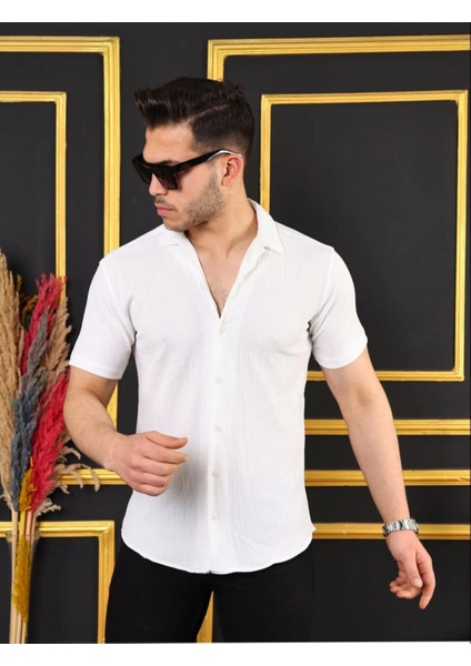 Düz Renk Dokulu Düğmeli Kısa Kollu Apaş Yazlık Gömlek fiyatları