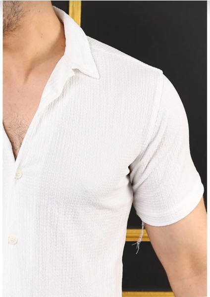 Düz Renk Dokulu Düğmeli Kısa Kollu Apaş Yazlık Gömlek modelleri