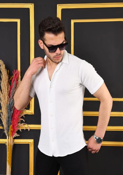 Düz Renk Dokulu Düğmeli Kısa Kollu Apaş Yazlık Gömlek fırsatları