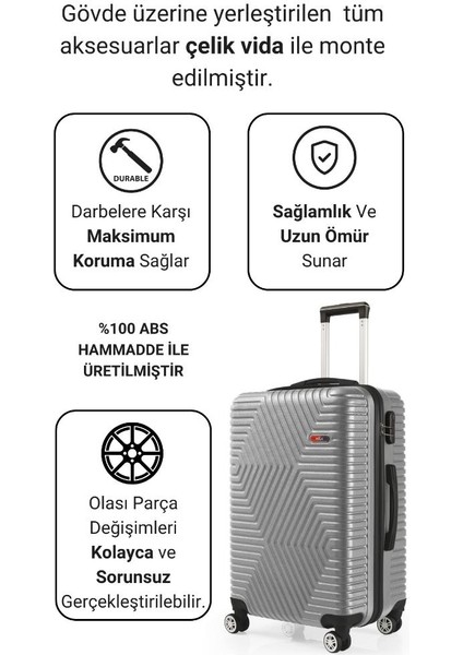 Abs Kabin ve Orta Boy Gümüş Gri 2'li Valiz Seti 600.03-SET-OK