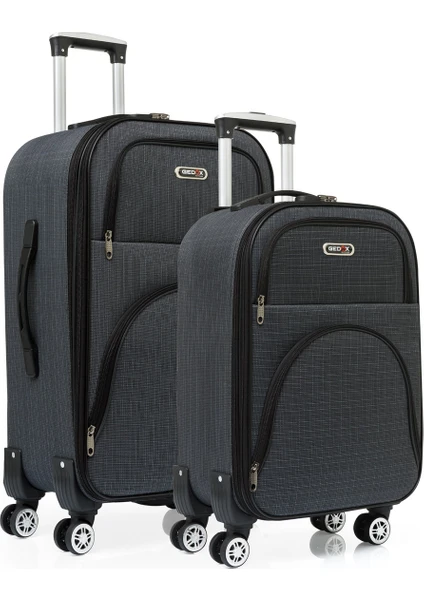 G&D Polo Suitcase Gedox Kabin ve Orta Boy Koyu Gri 2'li Kumaş Valiz Seti 1000.02-SET-OK