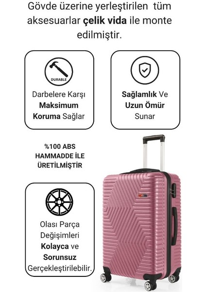 Abs Kabin ve Orta Boy Gül Kurusu 2'li Valiz Seti 600.08-SET-OK