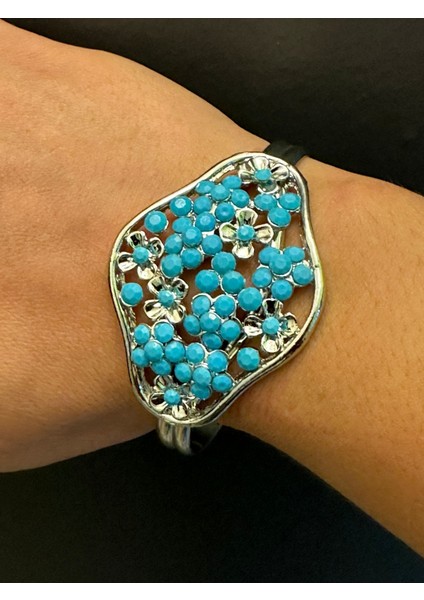 El Işleme Doğal Taş Boncuklu Etnik Kadın Çelik Kelepçe Bileklik modelleri