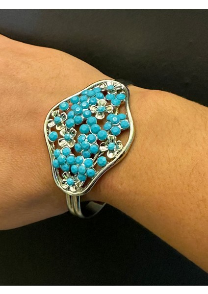 El Işleme Doğal Taş Boncuklu Etnik Kadın Çelik Kelepçe Bileklik fırsatları