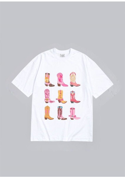 Oversize Çizme Baskılı Unisex Tshirt