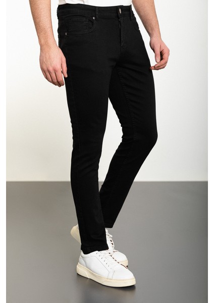 Düz Siyah Super Slim Fit Erkek Kot Pantolon