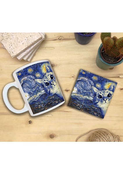 Kediler ve Sanat/van Gogh Yıldızlı Gece The Starry Night Set 8 - Standart Kupa-Taş Bardak Altlığı 7 fiyatları
