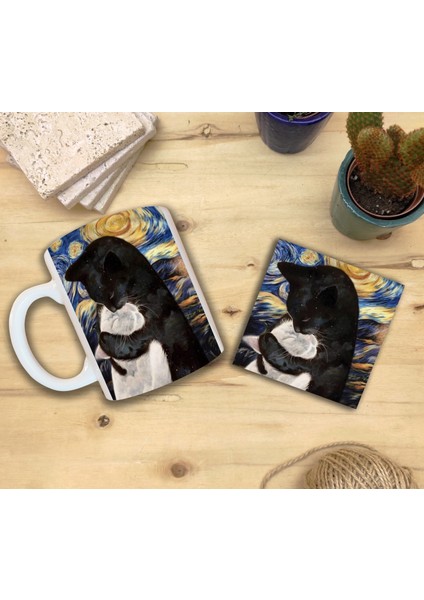 Kediler ve Sanat/van Gogh Yıldızlı Gece The Starry Night Set 8 - Standart Kupa-Taş Bardak Altlığı 4 fiyatları