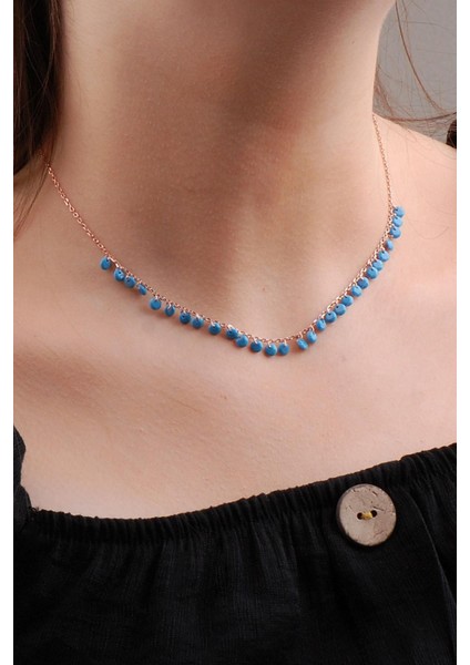 Rose Gümüş Turkuaz Choker Kolye 6584