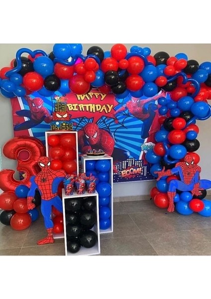 Parti Uzmanı Örümcek Adam Spiderman Kirmizi Siyah Lacivert Balon+5metre Zincir