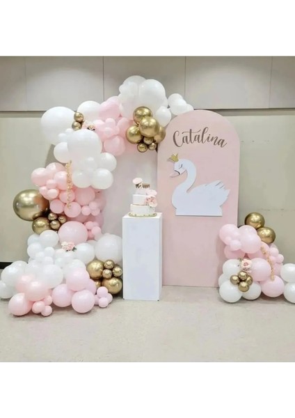 Gold Krom Beyaz Makaron Pembe 100 Lü Balon Seti
