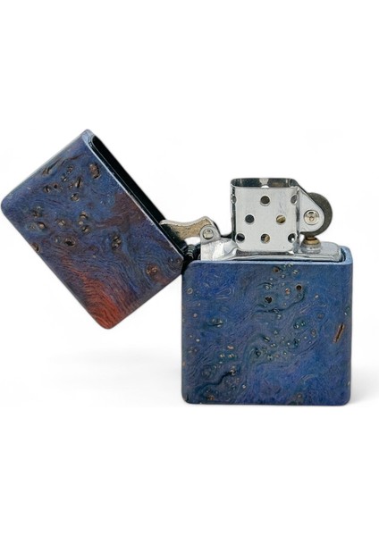 Space Flower - Epoksi Kaplama Stabilize Ahşap Özel Tasarım El Yapımı Zippo Model Çakmak