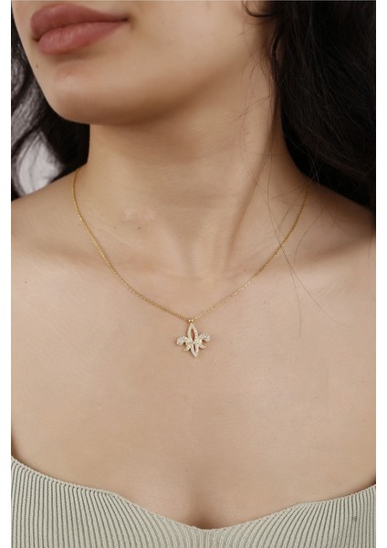 925 Ayar Gümüş Zambak Kolye, Zarif ve Şık Takı, Zirkon Taş, Altın Renk fiyatları