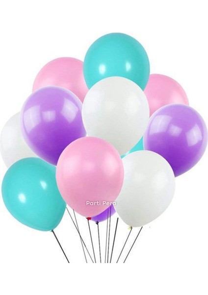 Parti Pera 40 Adet Balon Su Yeşili Pembe Beyaz Lila Pastel Balon Seti Doğum Günü Balon Seti