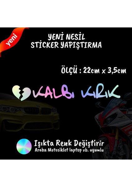 Kalbi Kırık 2 Adet Hologram Sticker - Araba Motosiklet Kask Tablet Atv Kamyonet Uyumlu
