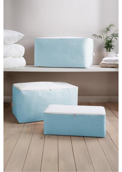 Tekno Trust Mavi Medium Boy 5 Adet Mavi Çizgili Baza Çekyat Altı Hurç 53X30X20CM 5 Tela