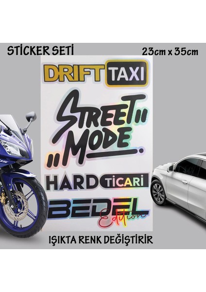 Bedel Hard Drift Taksi Sticker Set Hologram Etkili Araba Motosiklet Kask Cam Uyumlu