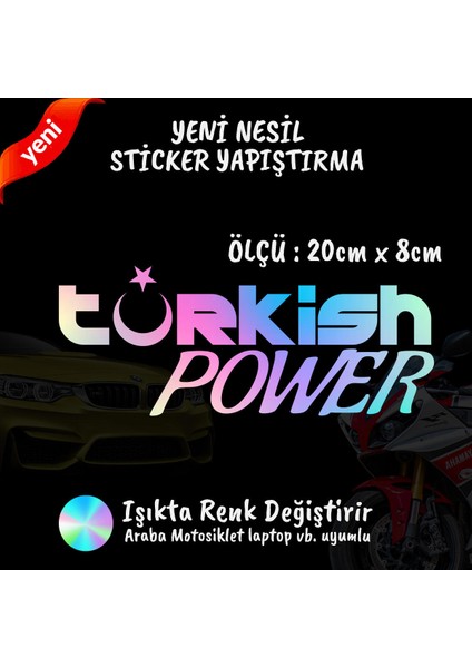 Türkish Power 2 Adet Hologram Sticker - Araba Motosiklet Kask Tablet Atv Kamyonet Uyumlu