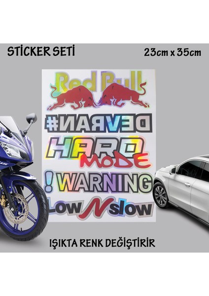 Hard Mode Devran Sticker Set Hologram Etkili Araba Motosiklet Kask Cam Uyumlu