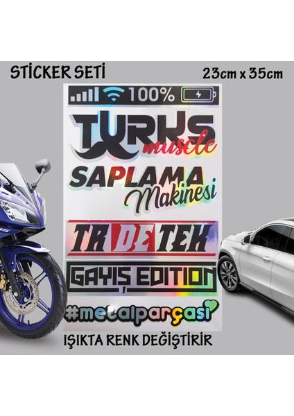 Türk Gayış Saplama Makine Sticker Set Hologram Etkili Araba Motosiklet Kask Cam Uyumlu