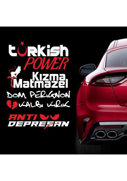 Kalp Matmazel Kırık Sticker Araba Oto Cam Yazıları Sticker Set