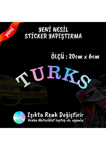Turks 2 Adet Hologram Sticker - Araba Motosiklet Kask Tablet Atv Kamyonet Uyumlu