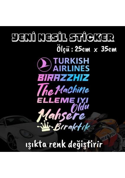 Türkish Makine Mahşer Sticker Set Hologram Etkili Araba Motosiklet Kask Cam Uyumlu