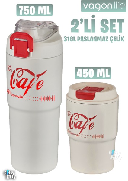 2'li Çelik Termos-Kahve Bardağı Seti 750ML Çift Kullanım Termos//450ML Mug Kahve Bardağı