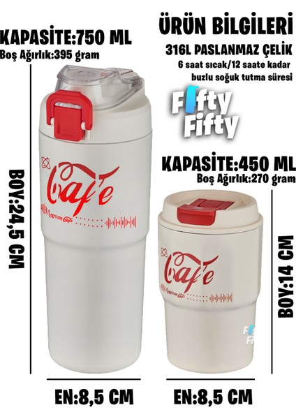 2'li Çelik Termos-Kahve Bardağı Seti 750ML Çift Kullanım Termos//450ML Mug Kahve Bardağı