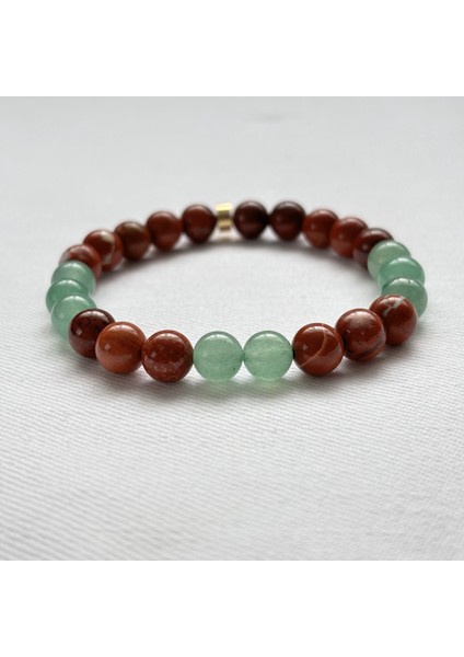 Doğal Taş Bileklik Şans ve Kararlılık Erkek Bilekliği Aventurin Kırmızı Jasper 8 mm Esnek Misinalı modelleri