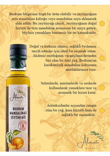 Alaçatı Natürel Bodrum Mandalinalı Zeytinyağı 250 ml