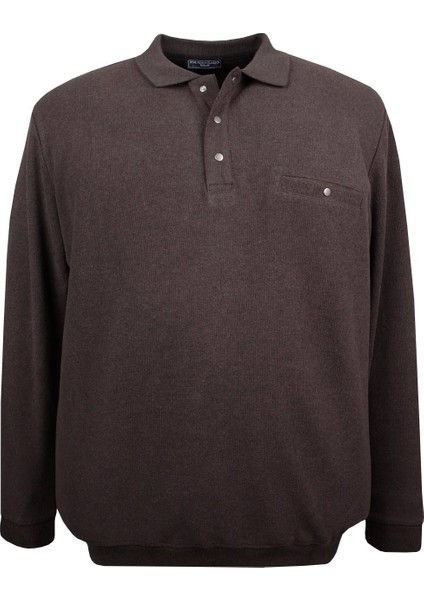 Erkek Büyük Beden 122 Kilo - 158 Kilo Arası Için Uygun Geniş Kalıp Polo Yaka Selanik Sweat Kahve