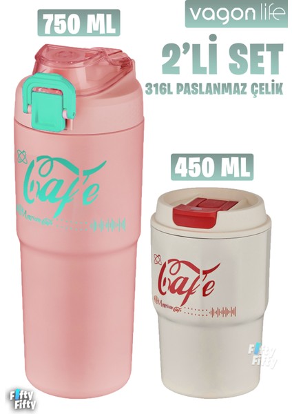 2'li Çelik Termos-Kahve Bardağı Seti 750ML Çift Kullanım Termos//450ML Mug Kahve Bardağı