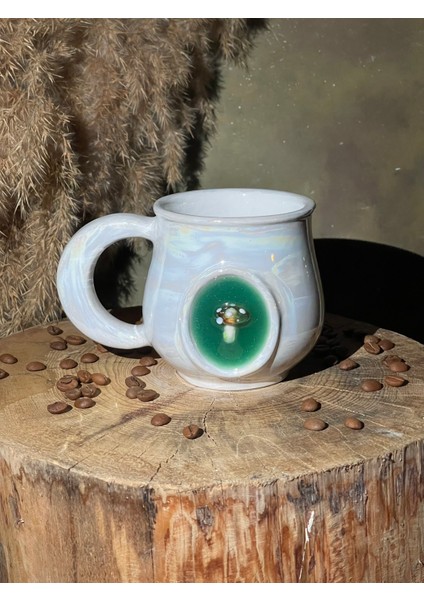 El Yapımı Seramik Sedef Kaplamalı Cam Obje Detaylı Kupa Laodikeia Ceramic Özel Üretim