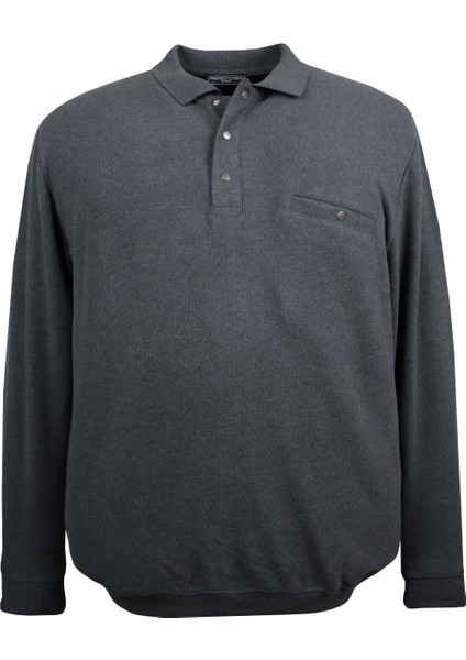 Erkek Büyük Beden 122 Kilo - 158 Kilo Arası Için Uygun Geniş Kalıp Polo Yaka Selanik Sweat Antrasit