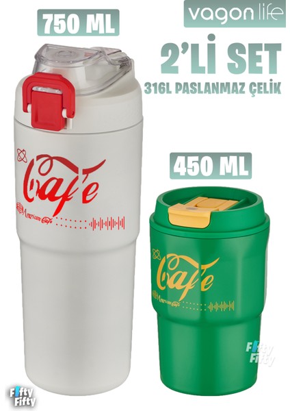 2'li Çelik Termos-Kahve Bardağı Seti 750ML Çift Kullanım Termos//450ML Mug Kahve Bardağı