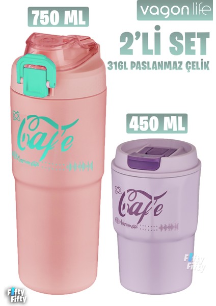 2'li Çelik Termos-Kahve Bardağı Seti 750ML Çift Kullanım Termos//450ML Mug Kahve Bardağı