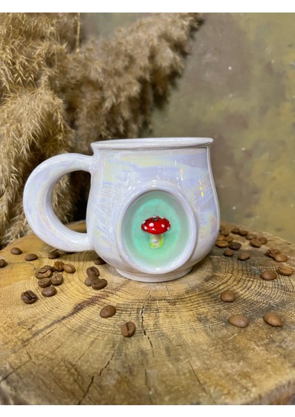 El Yapımı Seramik Sedef Kaplamalı Cam Obje Detaylı Kupa Laodikeia Ceramic Özel Üretim